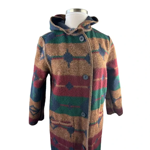 Woolrich Southwest Wool Reversible Long Hooded Blanket Coat Duster Small H14206 - Picture 4 of 16